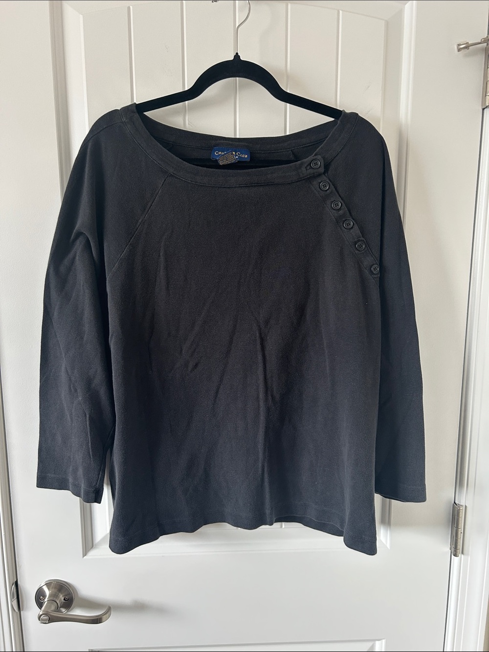Charter Club Black Button-Shoulder Boatneck Shirt